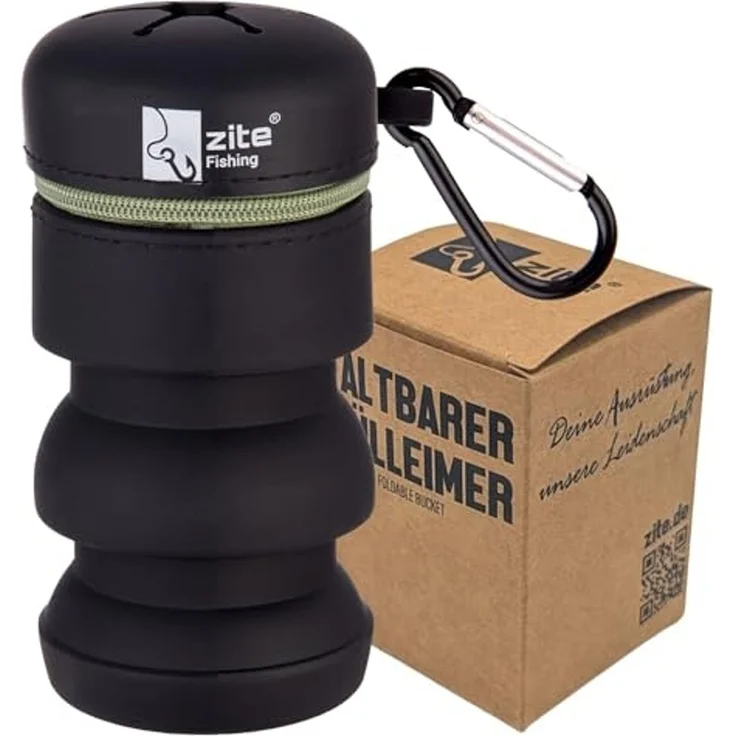 Zite Mülleimer Faltbar mit Karabiner aus Silikon Schwarz 8,5–12 cm Angeln & Outdoor, Durchstichsicher – Bild 1