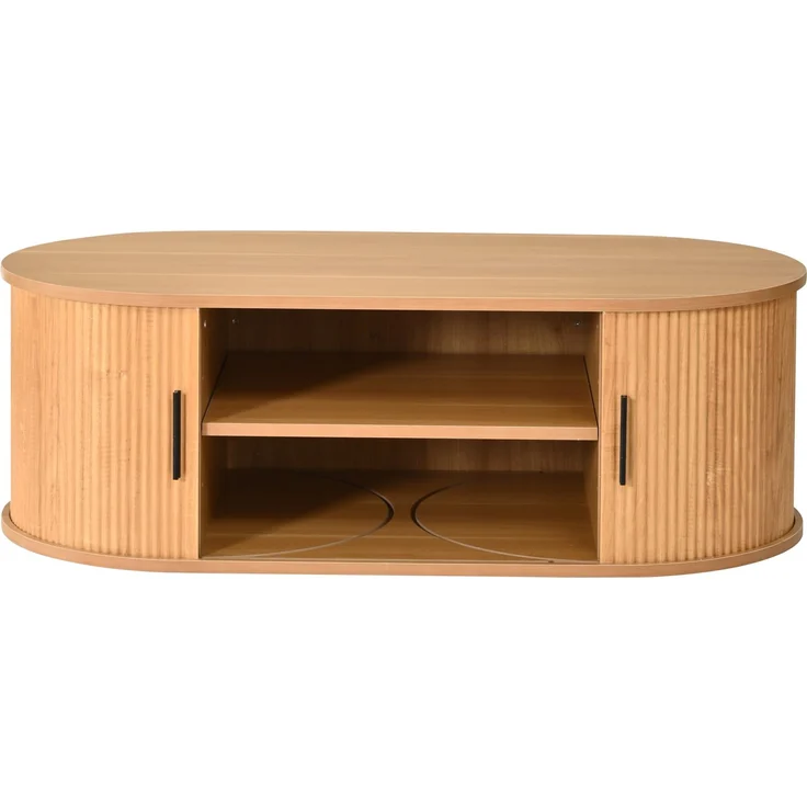 Couchtisch 100 x 50 x 33 cm, mit ovaler Tischplatte, mit verdeckt liegendem Stauraum, aus MDF und Spanplatte, Naturfarben – Bild 22