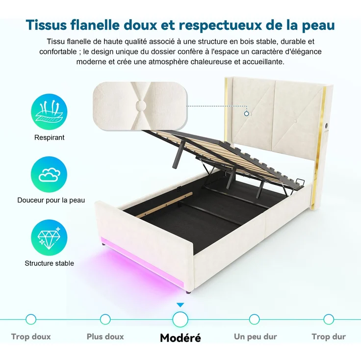 TavilaEcon Boxspringbett Veloursbett mit hohem Kopfteil, Seitentaschen & USB beige Liegefläche 90 × 200 cm – Bild 10