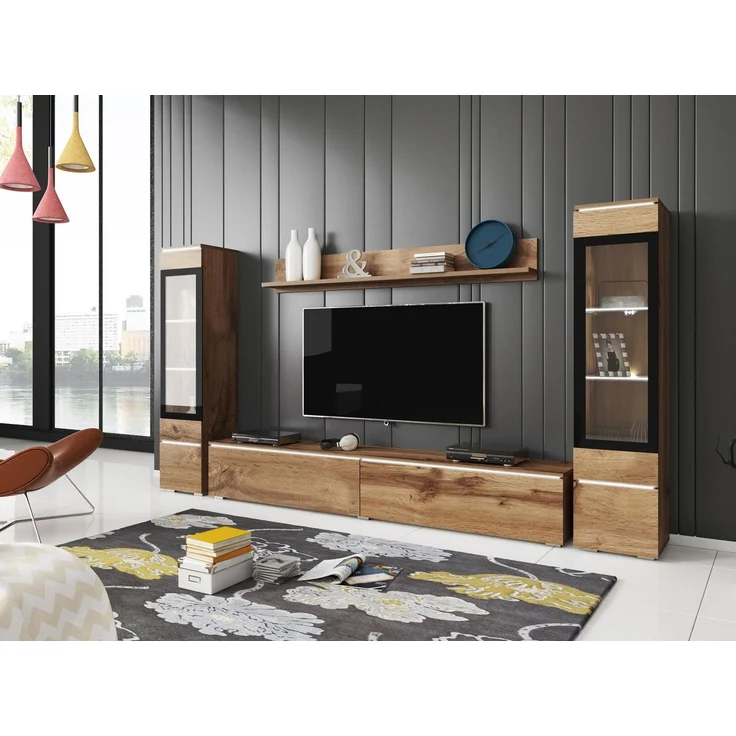 Home affaire Wohnwand VERA II, Vitrinen Türanschlag wechselbar, (Komplett-Set, 4-St), Mediawand 260 cm, Vitrine mit Verglasung, stehend und hängend – Bild 3