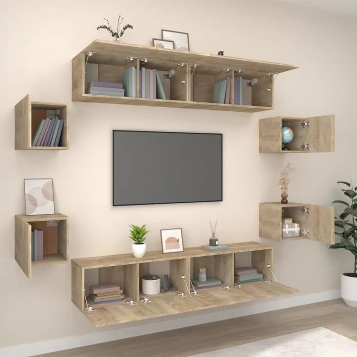 8-tlg. TV-Schrank, Lowboard TV Set Sonoma-Eiche Holzwerkstoff – Bild 3