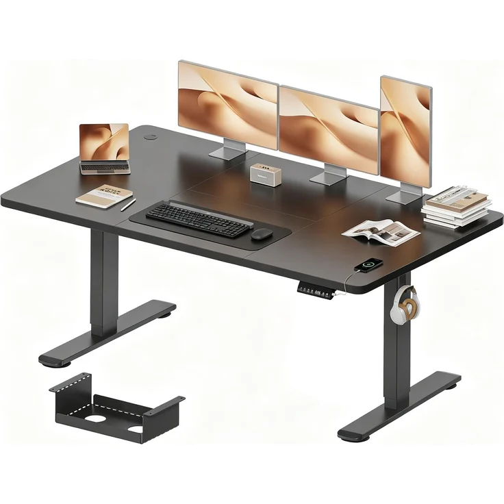 JUMMICO Höhenverstellbarer Schreibtisch 160x80 cm mit Kabelwanne & USB-A | Schreibtisch Höhenverstellbarer Elektrisch mit 18 mm Tischplatte, Sitz‑Erinnerung Computertisch,Tintenschwarz