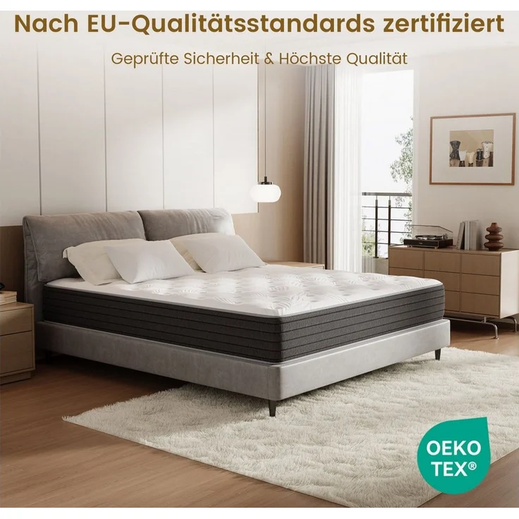 Taschenfederkernmatratze 7-Zonen Matratze, H3-Mittelfest, EU-Qualitätszertifizierung, HOMAVO, 22 cm hoch, (rückenentlastend, orthopädisch, ergonomisch), – Zwei Höhenvarianten: 22 cm & 25 cm – Bild 4