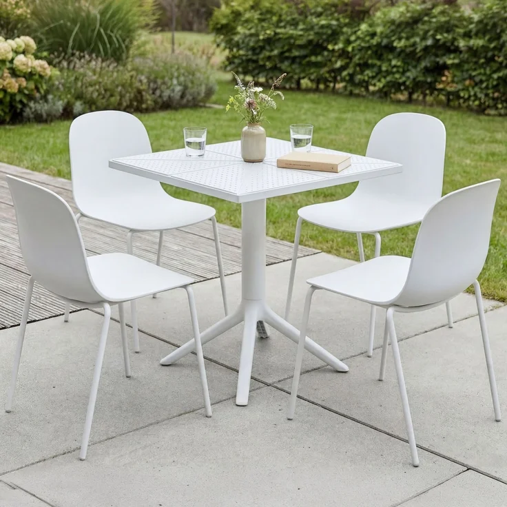 Gartenmöbel-Set IDA mit 4 Stühlen - 166x162x85cm, Kunststoff, Weiß | Balkonset Gartenset Tisch mit Stühlen Bistroset Outdoor – Bild 3