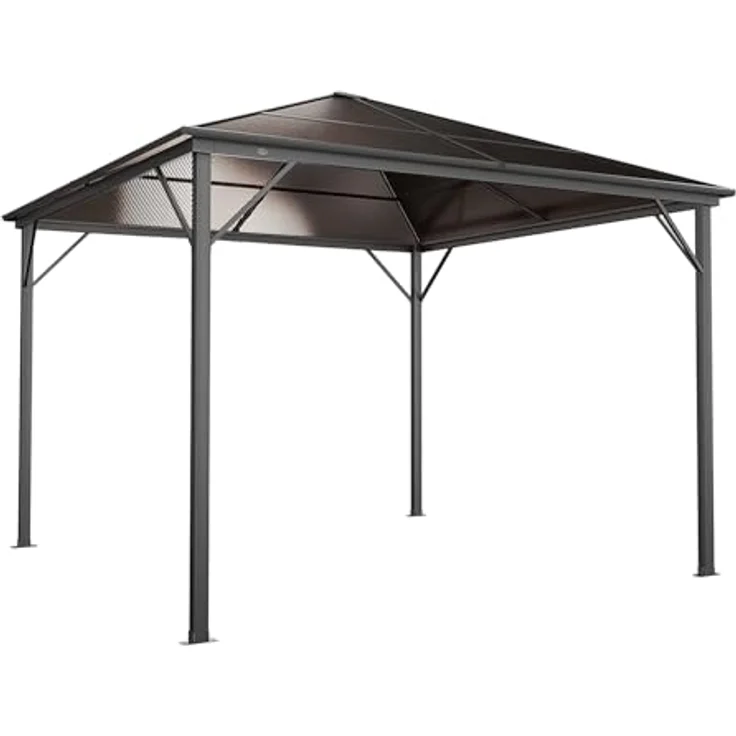 GARMIO Pavillon Rom, 3x3m, schwarze Überdachung mit Vorhang und Mückennetz, Metallgestell, wasserdicht, UV-Schutz, 2,7m Höhe, Polycarbonat Platten – Bild 7