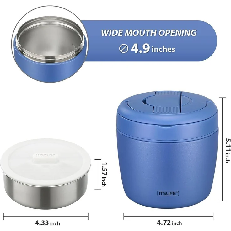 Thermobehälter 970ml Edelstahl Auslaufsicher Thermoschüssel Blau – Bild 5
