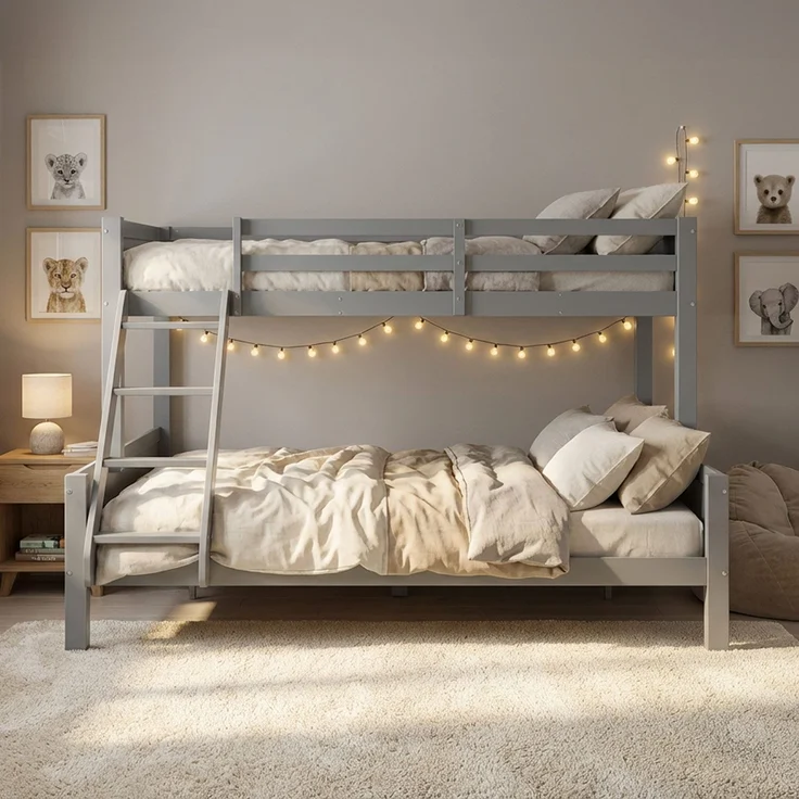 Kinderbett mit 2 Matratzen Etagenbett, Grau Holz, 90x200 und 140x200 – Bild 9