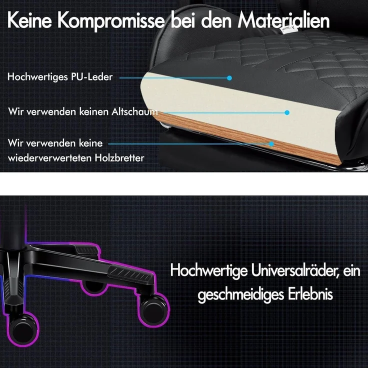 ALFORDSON Gaming-Bürostuhl mit Fußstütze und Lendenkissen, Schwarz Ethan – Bild 6