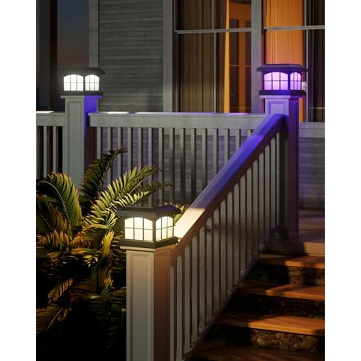 ROTTOGOON 8 Stück RGBCW Solar Pfostenleuchte, Solar Pfostenkappen 10x10 cm | 9 Farben 3 Modi, IP54 Wasserdicht, Holz/Vinyl Pfosten, Solarlampen Außen für Zaunpfosten Gärten Terrassen Veranden – Bild 7