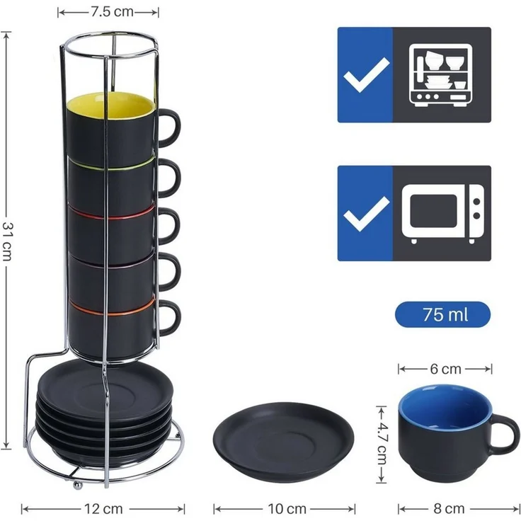 MiaMio Espressotasse Espressotassen Set Le Papillon Kollektion (6 x 75ml) – Bild 3