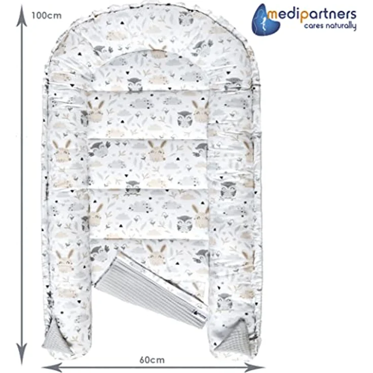 Medi Partners Babynest Kuschelnest Babynestchen 100% Baumwolle Waffle Nestchen Reisebett für Babys Säuglinge 100 x 60 x 15 cm Sicherer Verschluss (Lichtung mit Grauer Waffle) – Bild 4