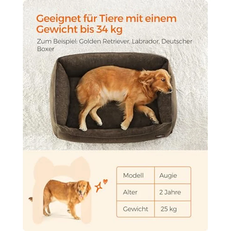 Feandrea Hundebett, Hundekissen in Leinenoptik, Hundekorb, erhöhte Ränder, rutschfeste Unterseite, Bezug abnehmbar waschbar, XL, für große Hunde, 110 x 75 x 27 cm, braun PGW12CC – Bild 10