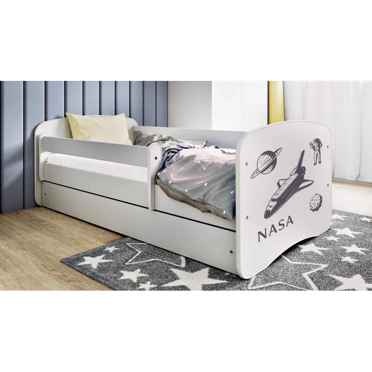 Raumhirsch Furniture Kinderbett 70x140, 80x160, 80x180 cm - Komplettset mit Matratze & Schublade (Bett für Jungs, Einzelbett für Kinder 2–12 Jahre mit Rausfallschutz), verschiedene Farben & Designs – Bild 1