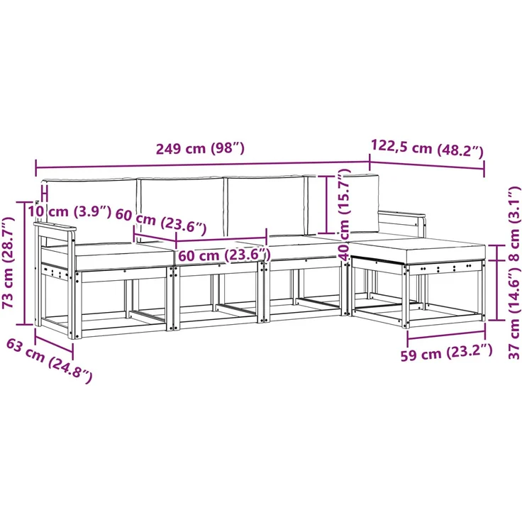 vidaXL Outdoor-Sofagarnitur mit Kissen 5 pcs Natur und Anthrazit 3366245 – Bild 8