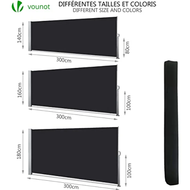 VOUNOT Seitenmarkise Ausziehbar für Balkon, Garten und Terrasse, Sichtschutz, Windschutz, Wasserdicht, Sonnenschutz, 140x300 cm, Schwarz-Anthrazit – Bild 8