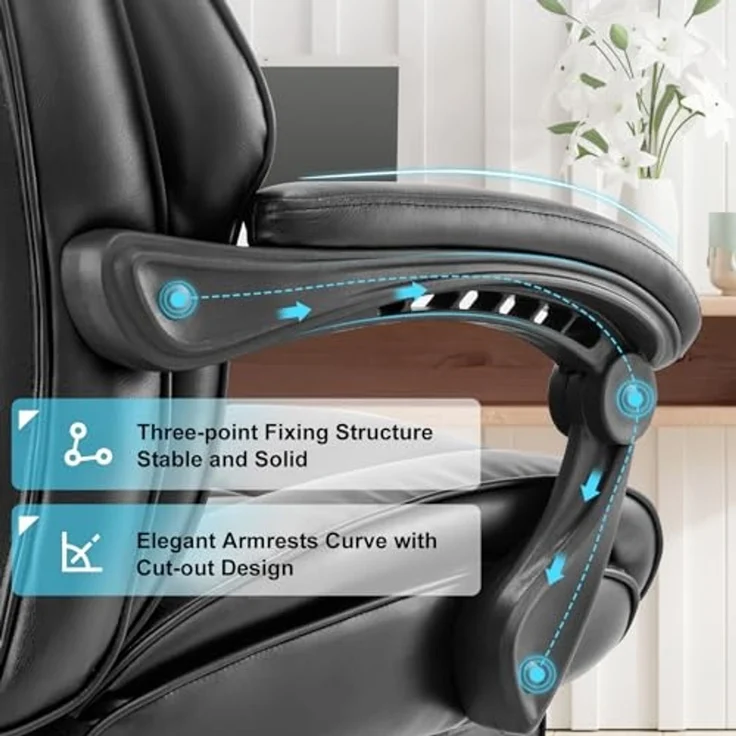 COLAMY Office Chair with Footrest-Ergonomic High Back Design Executive Computer Desk Chair with Removable Lumbar Pillow, 90-135°Reclining, Thick Bonded Leather for Home Office Work Comfort, Black – Bild 5