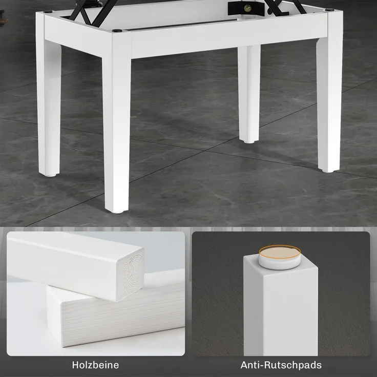 HOMCOM Klavierbank, Gummiholz, Kunstleder, Weiß, 54,5L x 33B x 48-58H cm – Bild 7