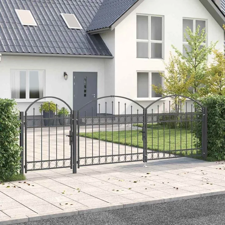 vidaXL Gartentor mit gewölbtem Oberteil Assen Grau 4 x 1,25 m Stahl 42008954