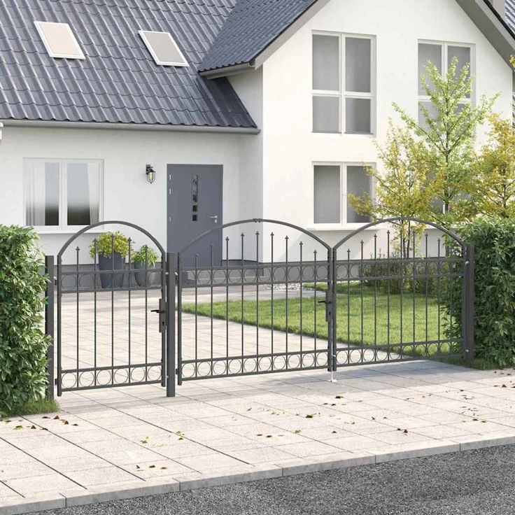 vidaXL Gartentor mit gewölbtem Oberteil Assen Grau 4 x 1,25 m Stahl 42008954 – Bild 1
