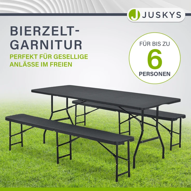 Juskys 'Bayreuth' Bierzeltgarnitur, 3-teilig, Klappbar, Kunststoff, 180 x 74 x 74 cm, Schwarz – Bild 2