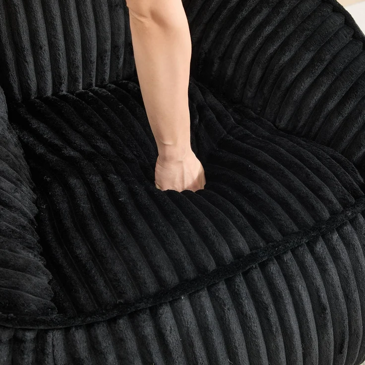 Bean Bag Stuhl mit Memory-Schaumstofffüllung, gestreifter Blasen-Plüsch, flauschig, gemütlich, gemütlicher Sofa für Wohnzimmer, Wohnungen und Schlafsäle--Schwarz--98x92x73cm--YOUDENOVA – Bild 10