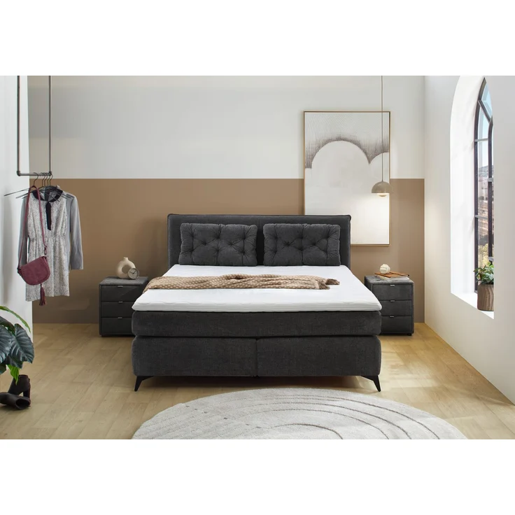 Boxspringbett 180x200 Federkern Wendematr.H2/H3 Bonell Topper Chenille Anthrazit – Bild 2