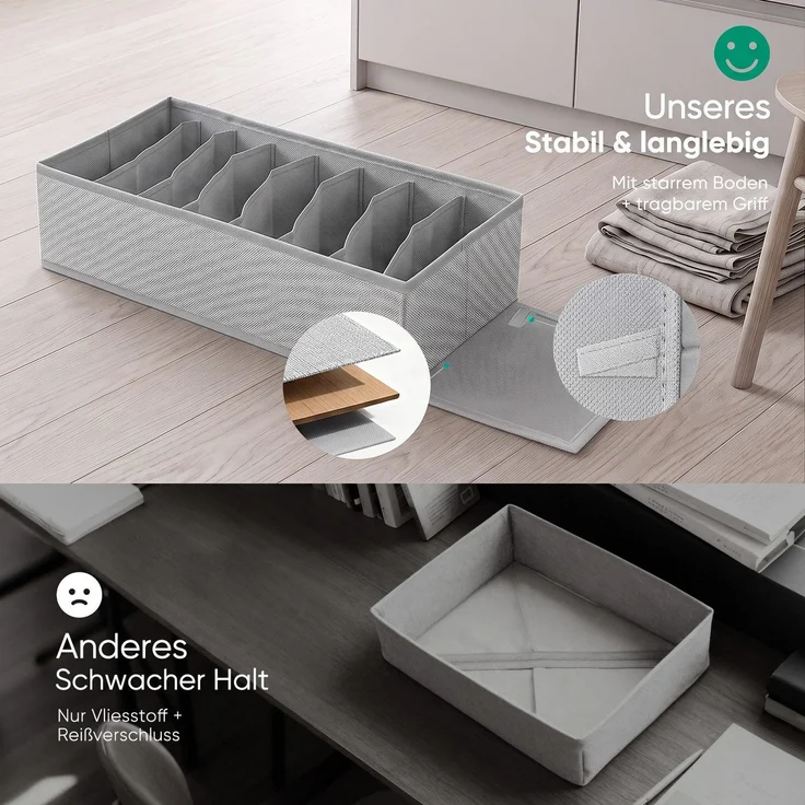 Sekey Aufbewahrungsbox Aufbewahrungsboxen für Schubladen Faltbare Stoffboxen aus Vliesstoff mit Längsfächer 22 x 51 x 11 cm 8 Stück – Bild 7