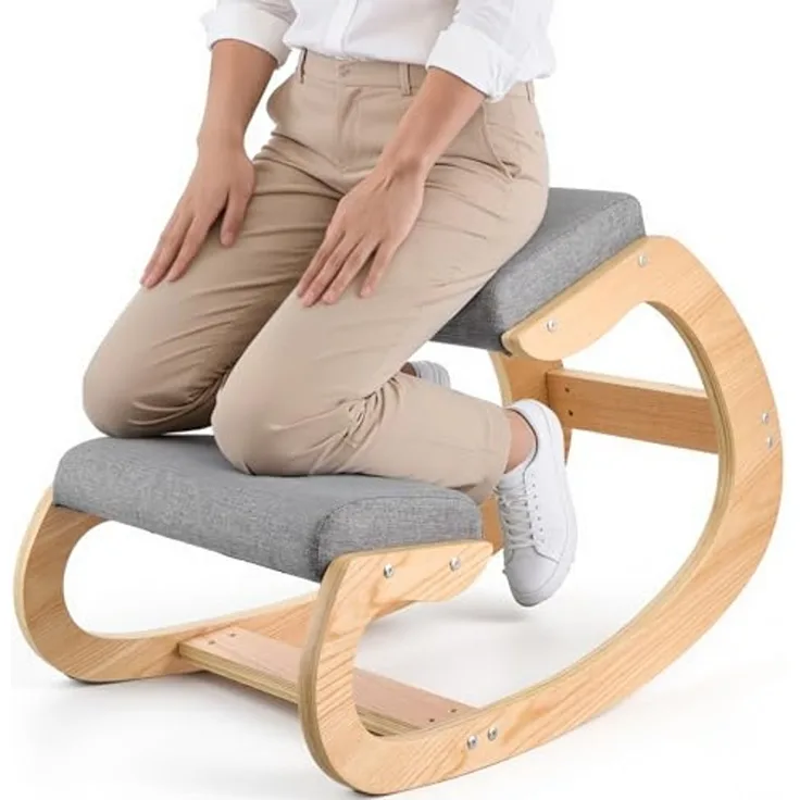 VEVOR Ergonomischer Kniehocker mit Dicken, Integrierten Schaumstoffpolstern & Stabilem Massivholzrahmen, Kniestuhl zur Entlastung von Nacken und Rücken, Ideal für Zuhause, Büro oder Meditation, Grau