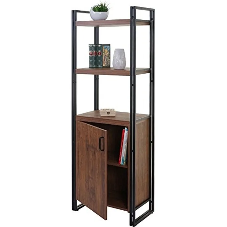 Bücherregal HWC-A27, Regal Standregal Wohnregal, Staufach mit Tür 165x55cm 3D-Struktur Wildeiche-Optik