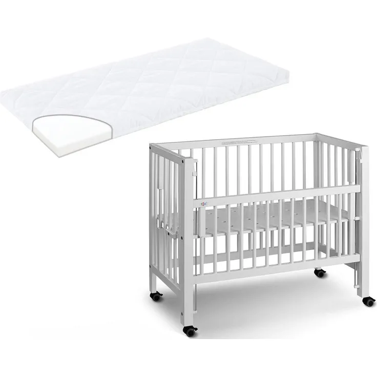 Tissi Beistellbett Sophie, Anstellbett für Neugeborene bis 9 Monate, inkl. Matratze mit waschbarem Bezug, verstellbare Bodenplatte