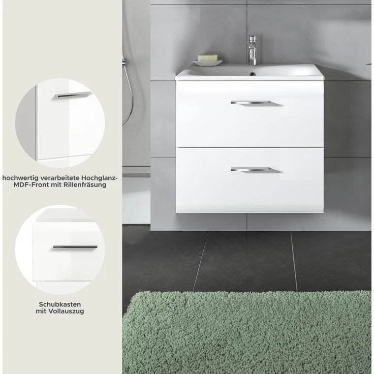 Waschtisch inkl. Waschbecken (B/H/T: 60x55x46 cm) in weiß hochglanz tiefzieh – Bild 8