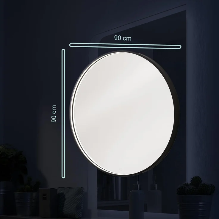 BADEDU VAAL LED Spiegel Ø 90 cm, rund, Schwarz, Sensor – Bild 4
