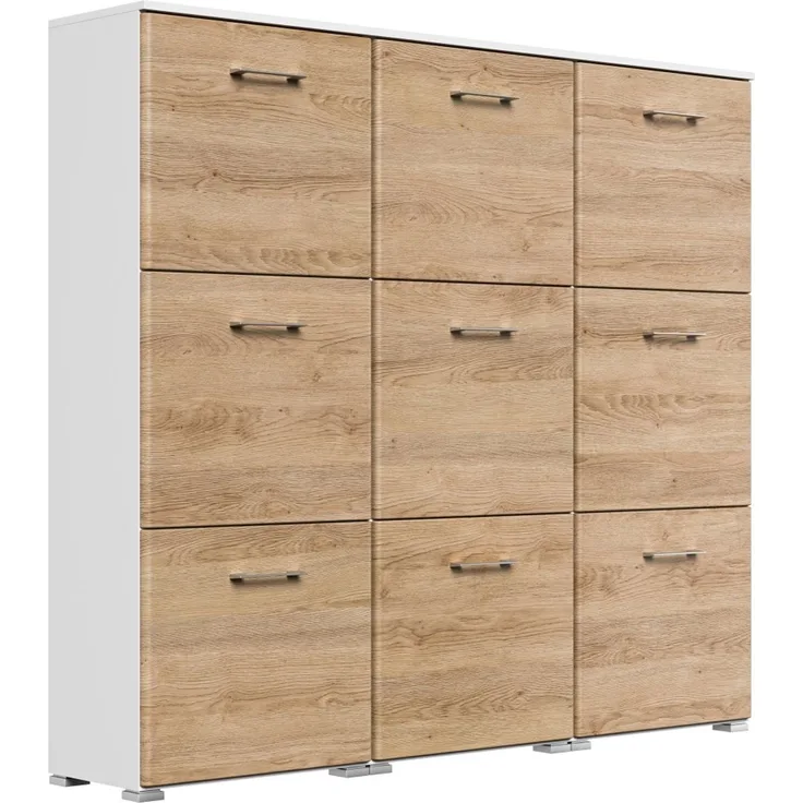 Schuhschrank XL Emotion 9 Klappen 36 Paar 157x141 cm Weiss-Eiche : Weissmatt / Eiche hell