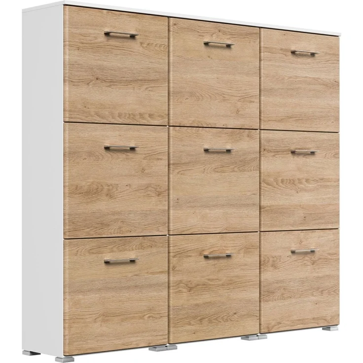 Schuhschrank XL Emotion 9 Klappen 36 Paar 157x141 cm Weiss-Eiche : Weissmatt / Eiche hell – Bild 1