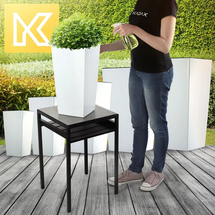 KADAX Blumentopf Blumentopf + Einsatz 47 cm Garten Blumenständer hoch weiß glänzend – Bild 5