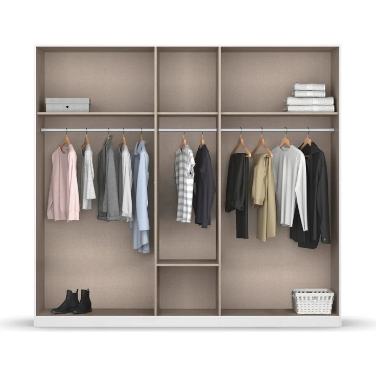 Rauch Möbel Bari, Drehtürenschrank, 5-türig, Kleiderschrank Weiß/Eiche Artisan, 1 Schublade, mit Spiegel, 226 x 210 x 54 cm – Bild 4