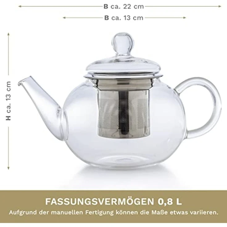 Creano Teekanne Creano Teekanne aus Glas 0,8l + ein Stövchen aus Edelstahl, 3-teilige, (Set, 4-St) – Bild 7