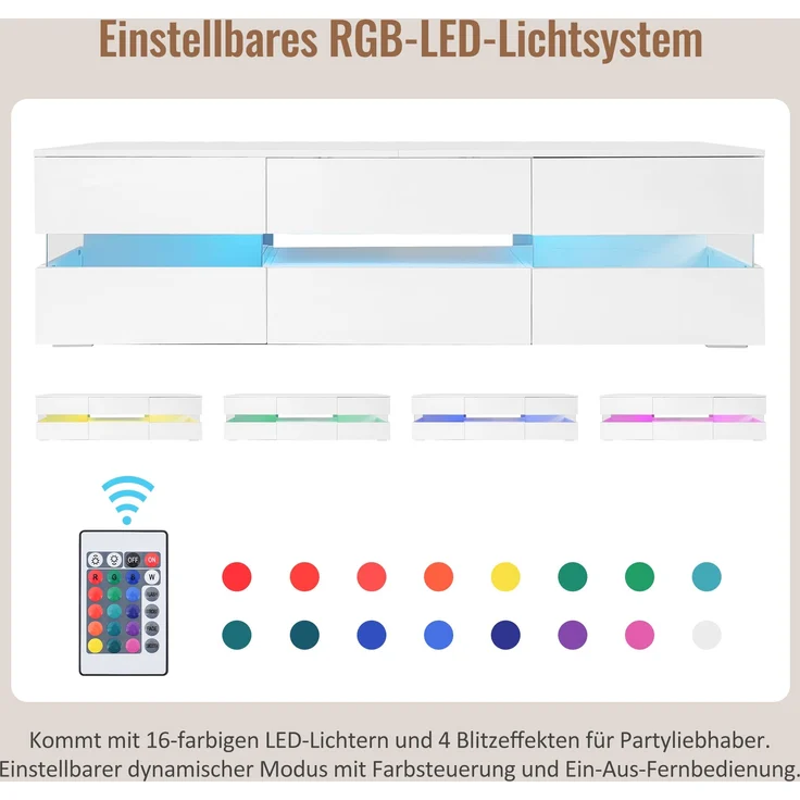 TV-Schrank, 160x39x45 cm, weißer Hochglanz-TV-Schrank mit LED, Acrylglas & Drucköffnung – Bild 9