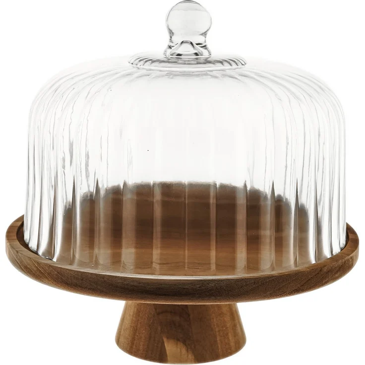 Luana La Torta Medio Servierplatte mit Glasglocke & Holzfuß - ø26 cm – Bild 1