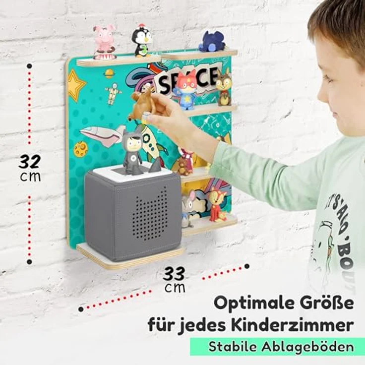 stadtecken Holzregal für Musikbox – Passend für Toniebox & ca. 40 Tonies | Perfekte Aufbewahrung fürs Kinderzimmer | Zum Aufhängen | Erweiterbar (Weltall) – Bild 3