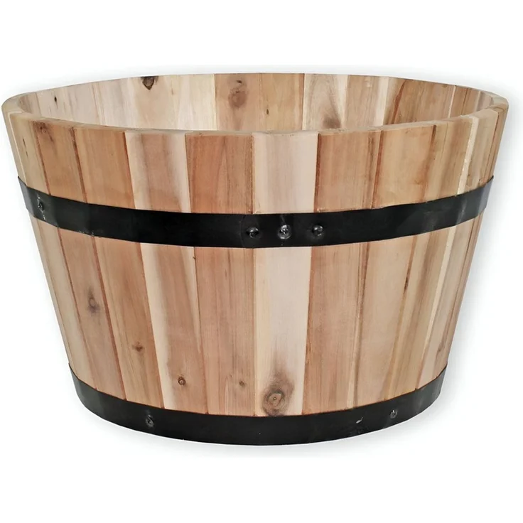 colourliving Pflanzkübel Pflanzkübel aus Akazienholz – Rundes Holzfass natur (1 St), in 2 Versionen verfügbar: 46 cm und 53 cm – Bild 1