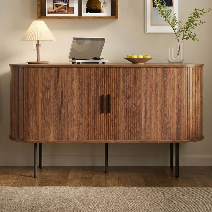 Merax Sideboard mit Rolljalousie-Türen, Aluminiumgriffen & Eisenbeinen – Vielseitiger Aufbewahrungsschrank für Wohnzimmer, Esszimmer & moderne Einrichtung – Bild 1