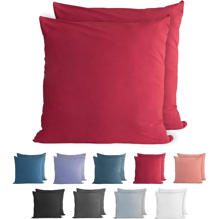 Komfortec 100% Baumwolle Kissenbezüge 2er Set 50x50 cm, Superweicher Premium Jersey Kopfkissenbezug 150 g/m², Kissenhülle, Aurora Rot