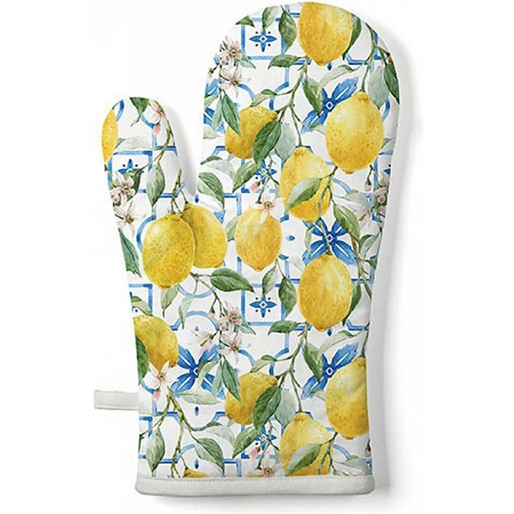 Ambiente Luxury Paper Products Topfhandschuhe, Ofenhandschuh Baumwolle 18x30cm mit Zitronen Muster Gelb / Weiß