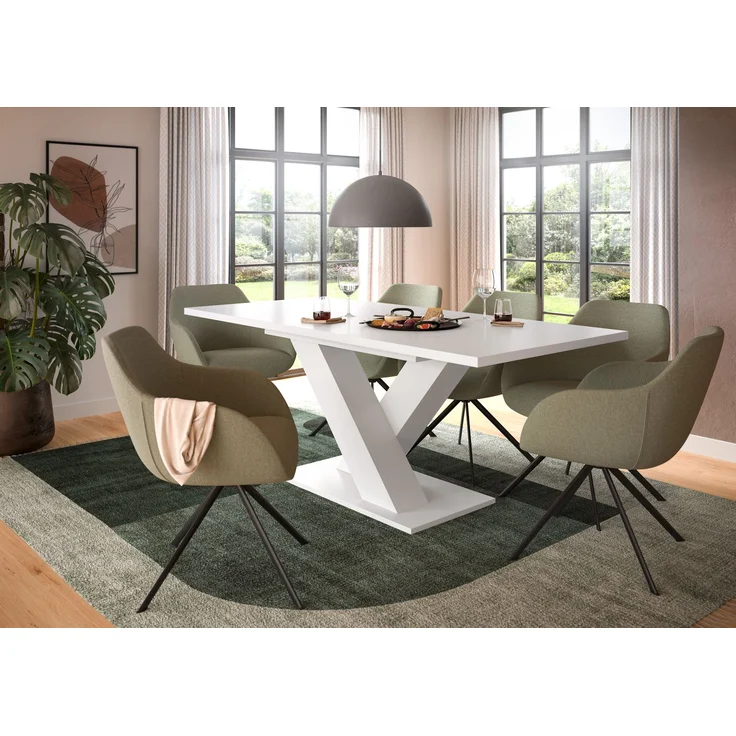 Ausziehbarer Esstisch (B/H/T): 150-190x76x80 in weiß Nachbildung mit X-Fußgestell – Bild 5