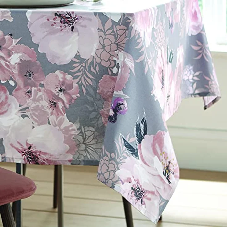Catherine Lansfield Dramatic Floral-Tischdecke, abwischbar, Baumwolle, 137x229 cm, Grau – Bild 3