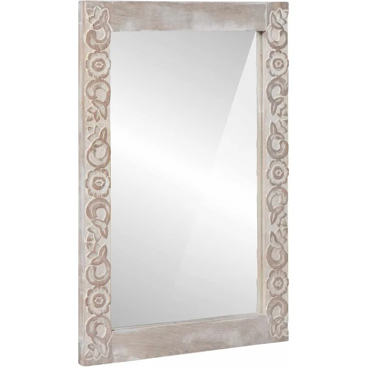 Wandspiegel Rechtwinklig Weiß 70 x 50 cm Massivholz Mango
