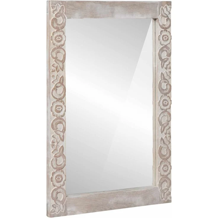 Wandspiegel Rechtwinklig Weiß 70 x 50 cm Massivholz Mango – Bild 1