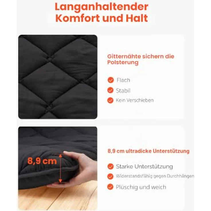 VEVOR japanische Futon-Matratze (2032 x 1524 x 89 mm), Faltbare Tatami (Queen Size), Bodenmatratze mit Aufbewahrungstasche & Befestigungsmaterial, 9-lagige Schlafmatte für Meditation Yoga, Schwarz – Bild 5