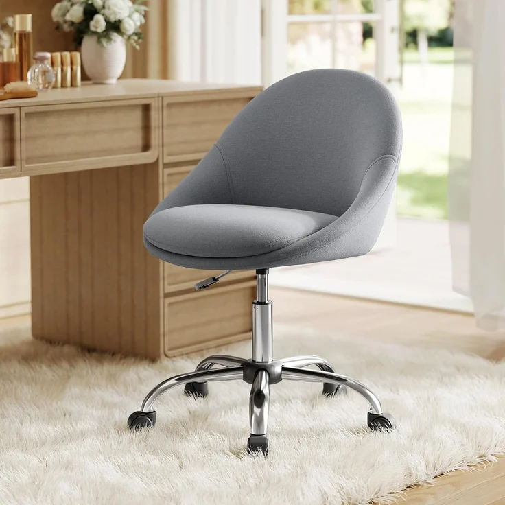 SONGMICS Homeoffice-Stuhl, Schminkstuhl aus Baumwoll-Leinen-Mischgewebe, Schreibtischstuhl, Schaumstoffpolsterung, höhenverstellbar, für Arbeitszimmer, Schlafzimmer, schiefergrau OBG020G05 – Bild 1